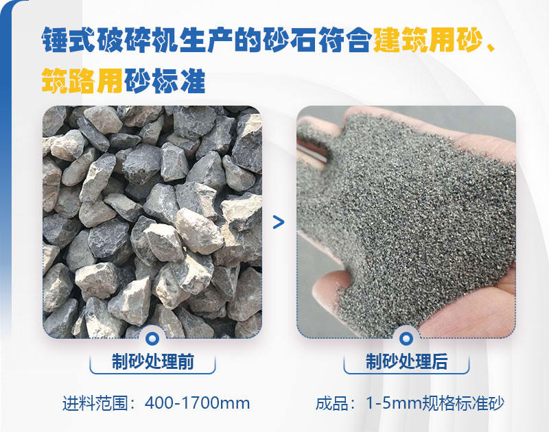 錘式破碎機(jī)處理物料前后圖