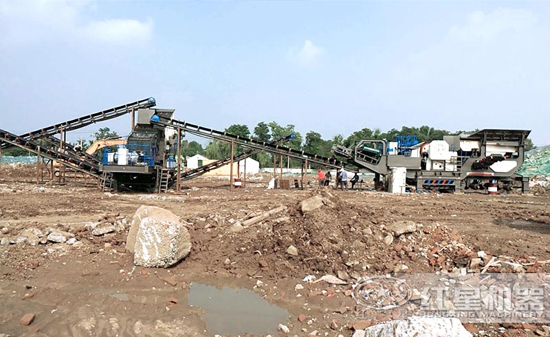 建筑垃圾處理設備—移動顎破+移動反擊破