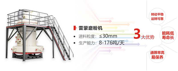 磨粉機(jī)進(jìn)料小于30mm，生產(chǎn)能力8-176噸每天