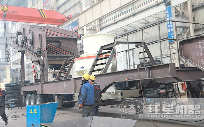 紅星流動石頭打沙機工人車間安裝中